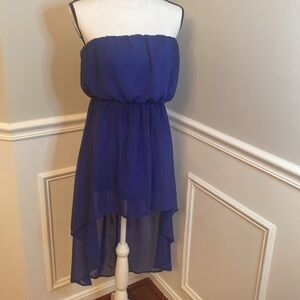 Blue Shear Dress High Low size medium strapless